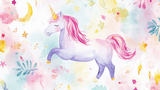 Unicorn Mural Wallpaper | Magical Watercolor with Stars and Moon