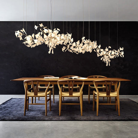 Ginkgo Leaf Chandelier  Brass and White Floral Design - Product detail 28