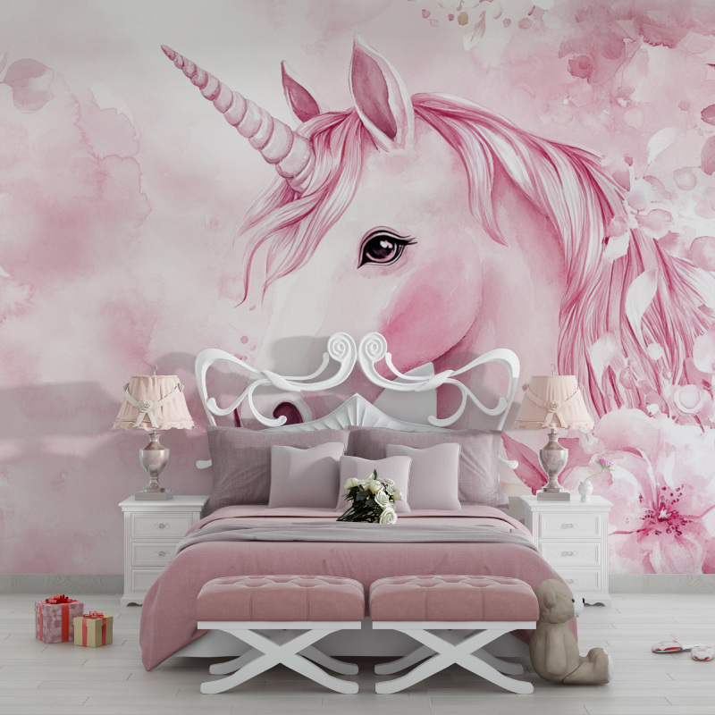 Unicorn Mural Wallpaper | Watercolor Pink Fantasy Design