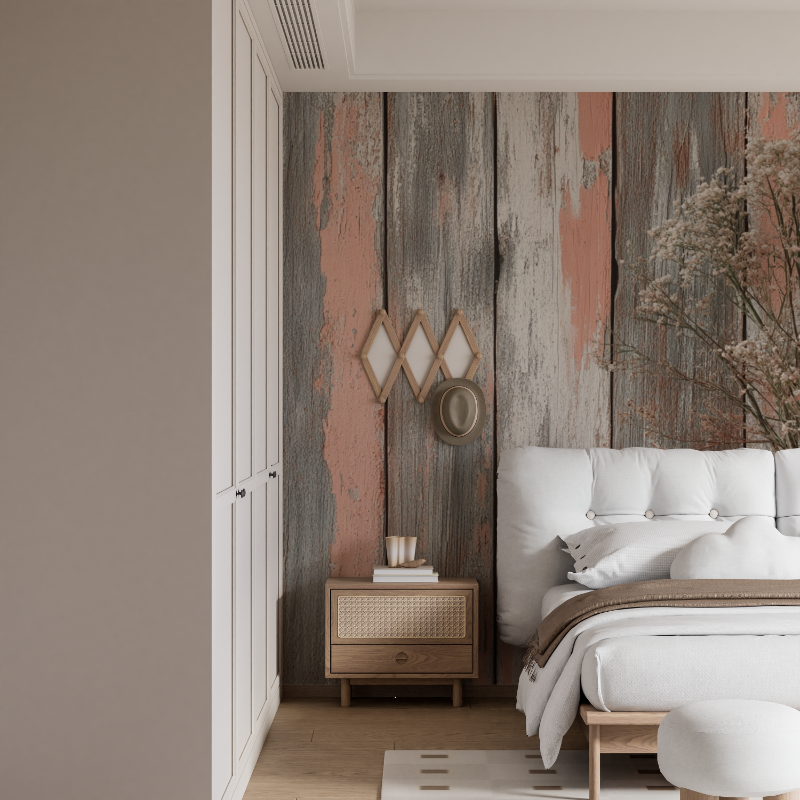 Wood Effect Mural Wallpaper | Terracotta and Grey Distressed Design