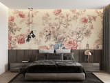 Vintage Floral Mural Wallpaper | French Toile de Jouy Blue and Pink