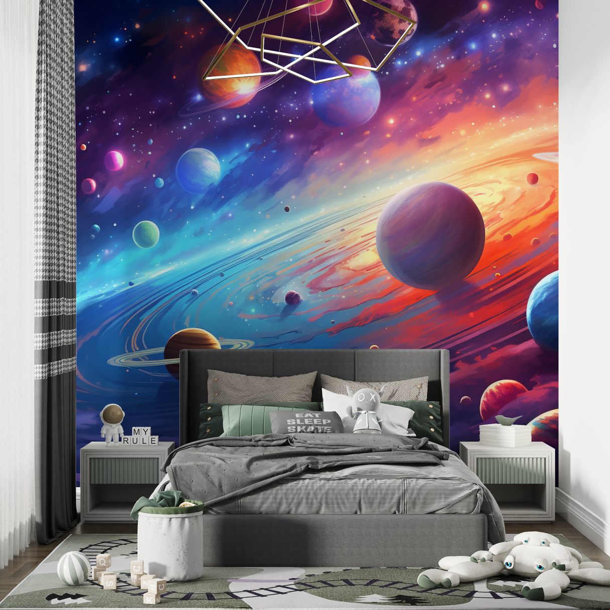 Space Mural Wallpaper | Colorful Galaxy and Planets Design