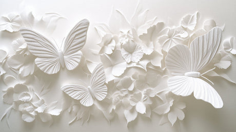 White 3D butterfly and floral relief design file showing intricate pattern details and texture