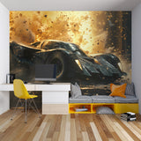 Vintage auto breaking wall mural installed in teen bedroom showing amazing depth effect