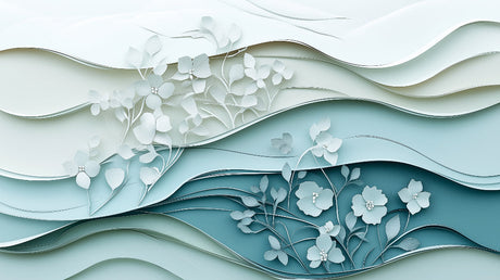 White blossoms and aqua waves design file showing intricate 3D floral pattern details