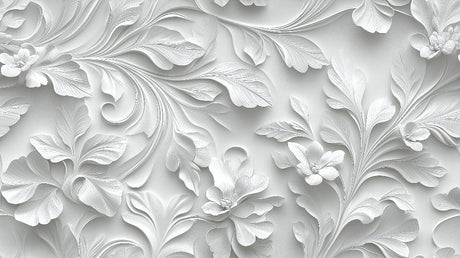 3D white botanical pattern design file showing detailed embossed flower and leaf motifs