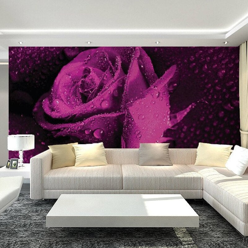 White 3D floral wallpaper creating depth in a modern living room with natural light