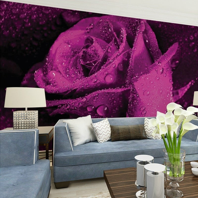 3D paper flower wall mural brightening a bedroom with soft shadows
