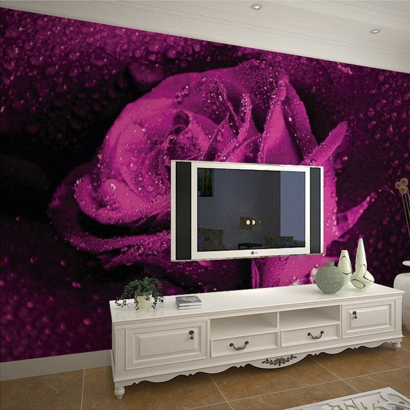 White floral 3D wallpaper making a dining room feel fresh and open