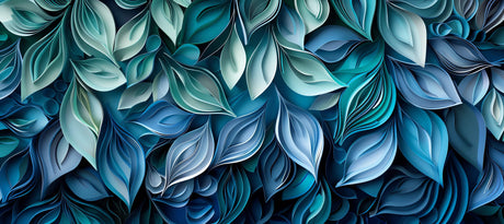 Design file showing detailed 3D blue and green leaf pattern