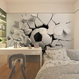 Soccer themed wallpaper installation in modern home gym