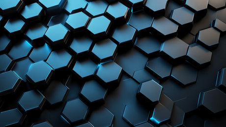 Design file of blue hexagon geometric pattern showing detailed 3D effect