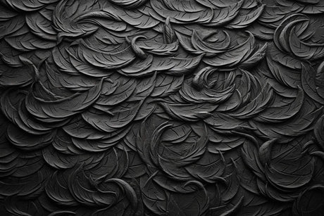 Design file showing intricate black feather pattern with 3D relief details