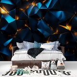 3D pattern wallpaper close-up showing blue and gold geometric details