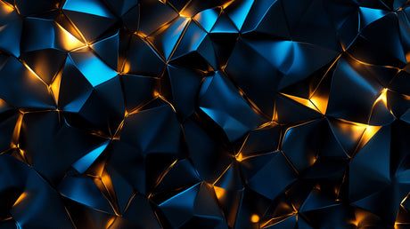 Design file of blue and gold geometric pattern showing intricate 3D detail