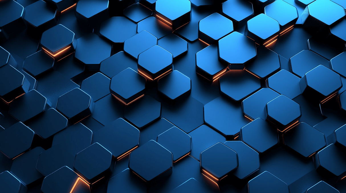 Design file of blue hexagonal 3D gaming pattern with copper accents
