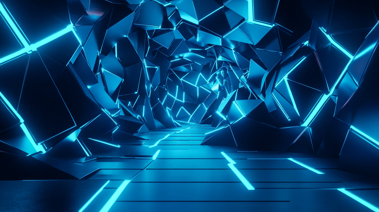 3D geometric pattern design file showing electric blue crystalline shapes and depth effects