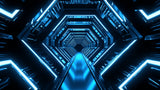 Design file of 3D blue tunnel wallpaper showing detailed geometric pattern and lighting effects
