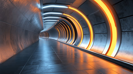 High-resolution design file of 3D tunnel wallpaper with orange glow effect