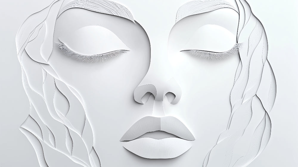 Minimalist female face relief design file showing intricate 3D details and textures