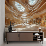 Modern flow pattern wallpaper enhancing a sleek bedroom interior