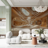 3D architectural mural creating depth in a modern entrance hallway