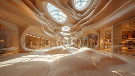 High-resolution design file of flowing 3D architectural pattern with soft beige waves and shadow details