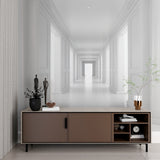 White geometric 3D wallpaper adding modern style to an office entrance
