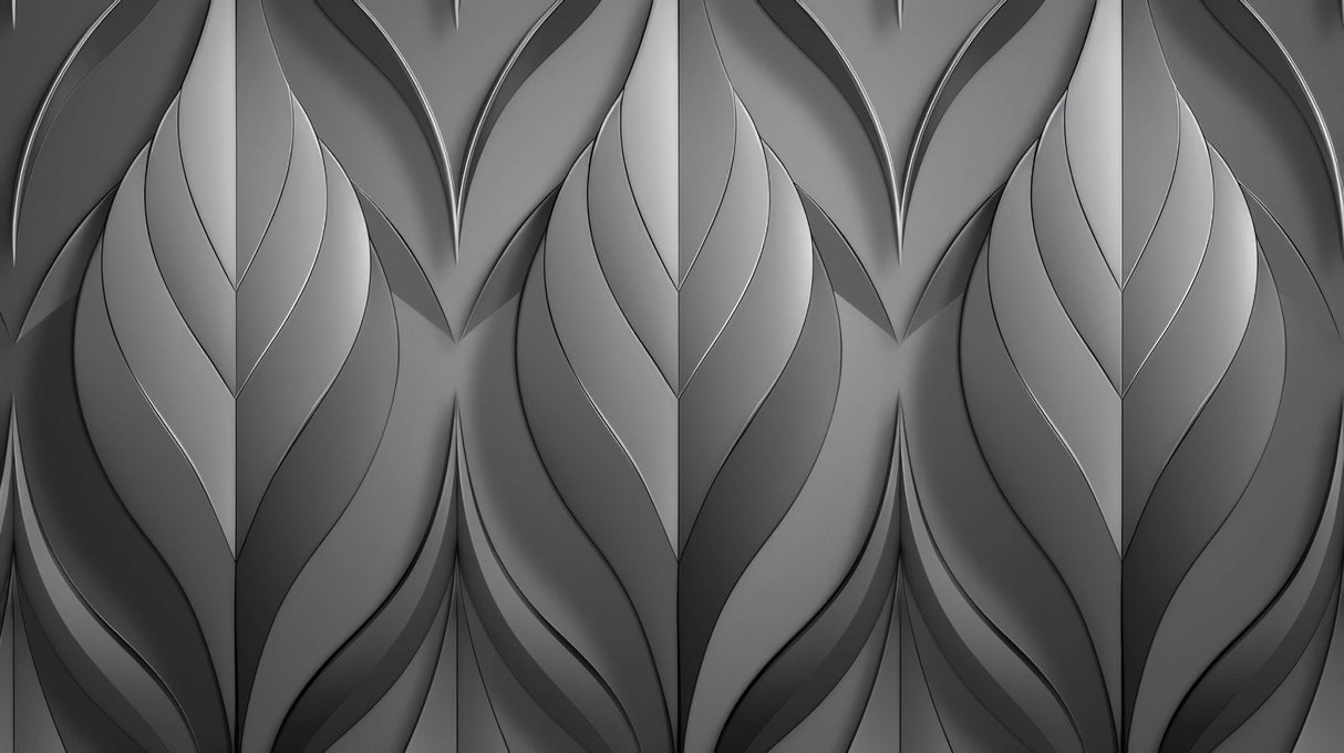 Design file of modern grey geometric leaves pattern showing detailed 3D effect