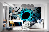 Modern living room showcasing the 3D Gaming Portal wallpaper creating a stunning focal wall
