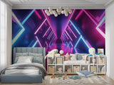 Optical illusion mural in contemporary living room with stunning lighting effects