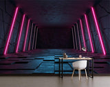 3D tunnel mural in teen bedroom with cool lighting effects