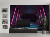 Modern 3D wallpaper in entertainment room showing perspective effect