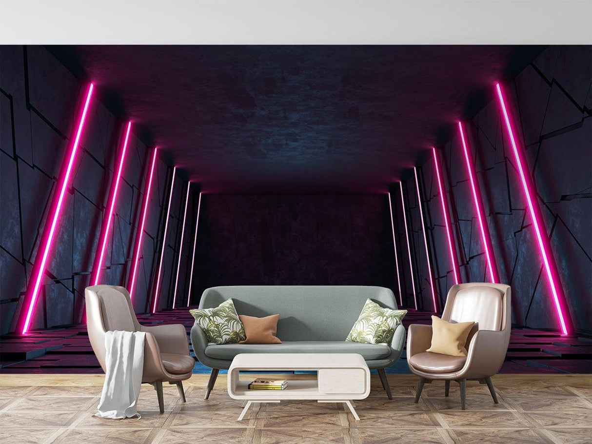 3D perspective mural in home theater with ambient lighting