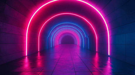 3D neon tunnel wallpaper design file showing detailed purple and blue light pattern