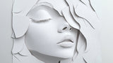 White 3D portrait paper art wallpaper design file showing intricate relief details and textures
