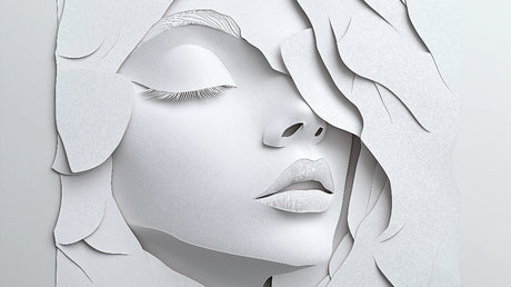 White 3D portrait paper art wallpaper design file showing intricate relief details and textures