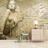 Sculptural ocean wallpaper making statement in luxury hotel lobby