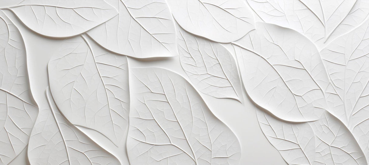 3D white leaf pattern design file showing intricate embossed details and botanical relief texture