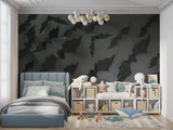 Dramatic 3D leaf pattern mural in contemporary dining room setting