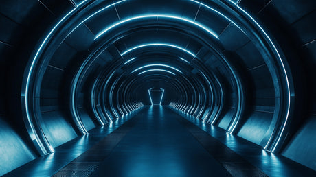 High-resolution design file of 3D tunnel pattern with blue light effects