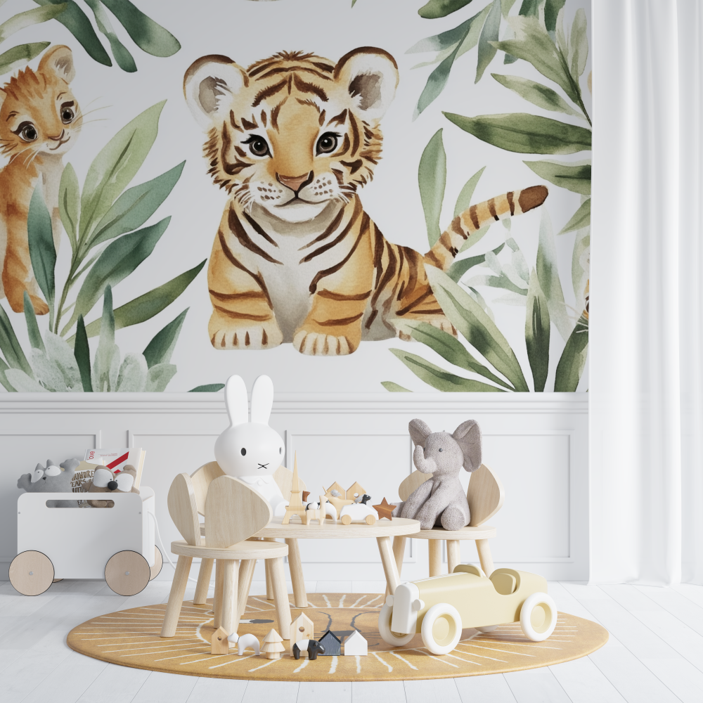 Tiger Mural Wallpaper | Watercolor Jungle Friends Design