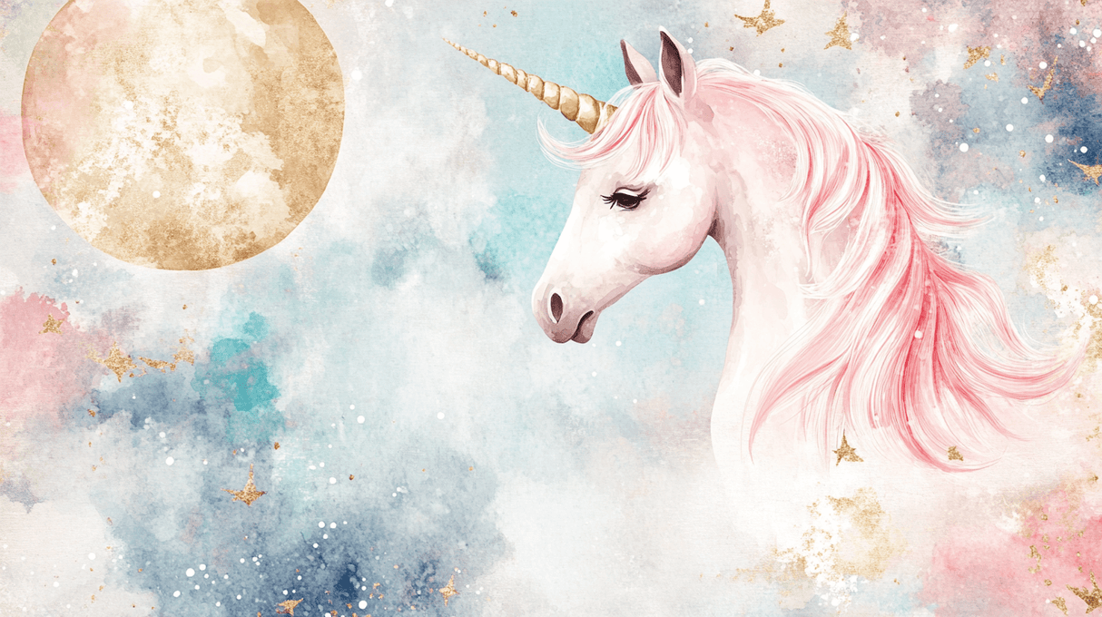 Unicorn Mural Wallpaper | Dreamy Pink and Gold Moon Design