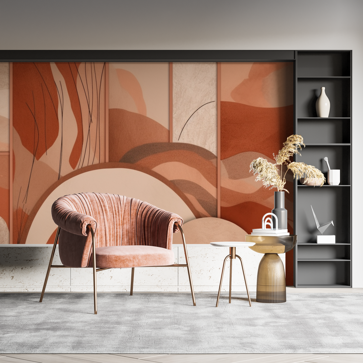 Abstract Mural Wallpaper | Terracotta Waves Design