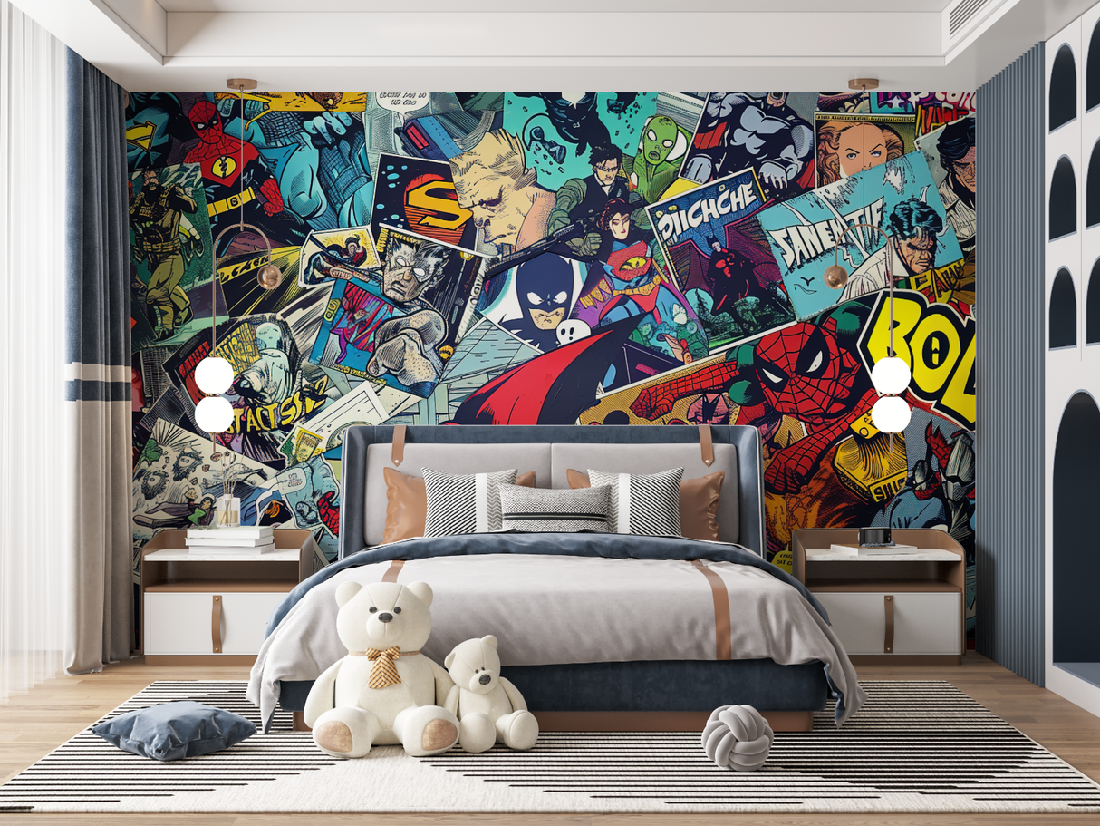 Comics Mural Wallpaper | Superhero Collage Design