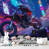 Cyberpunk Mural Wallpaper | Urban Motocross Night Scene