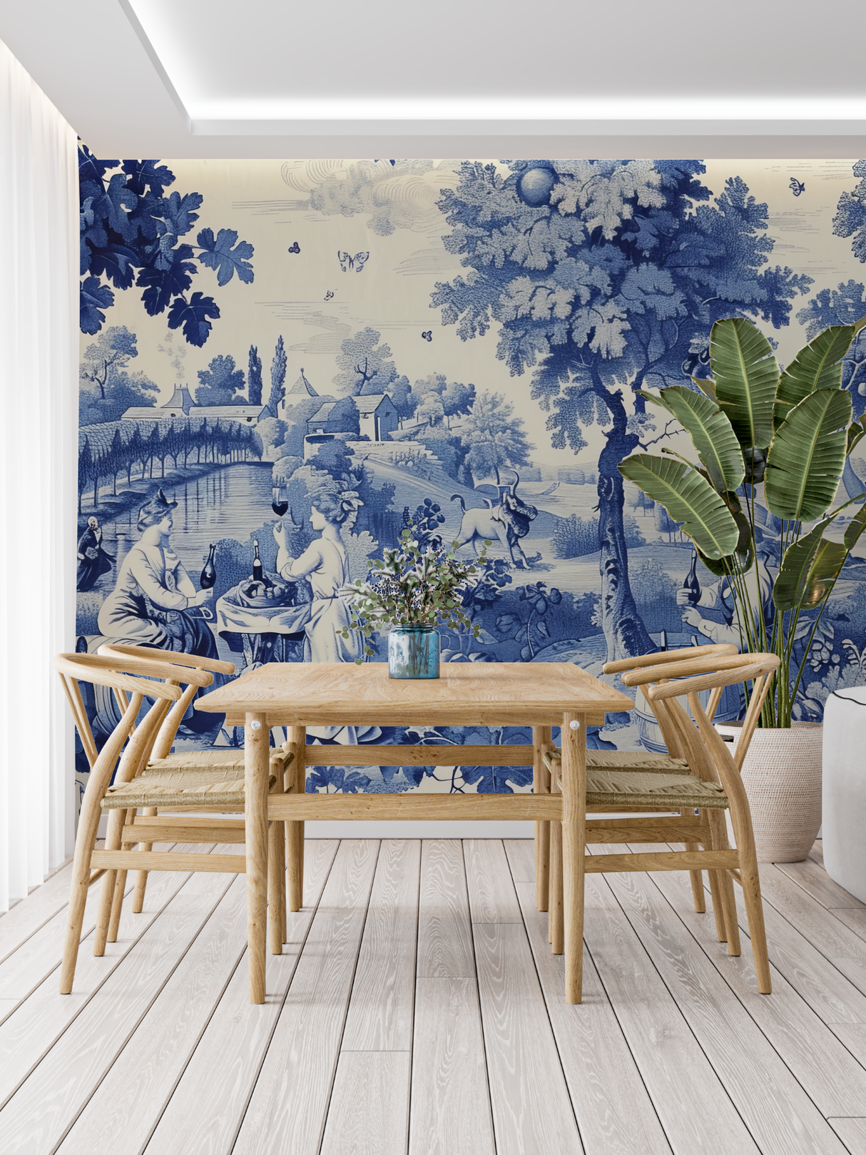Vintage Mural Wallpaper | Blue Toile de Jouy Countryside Scene