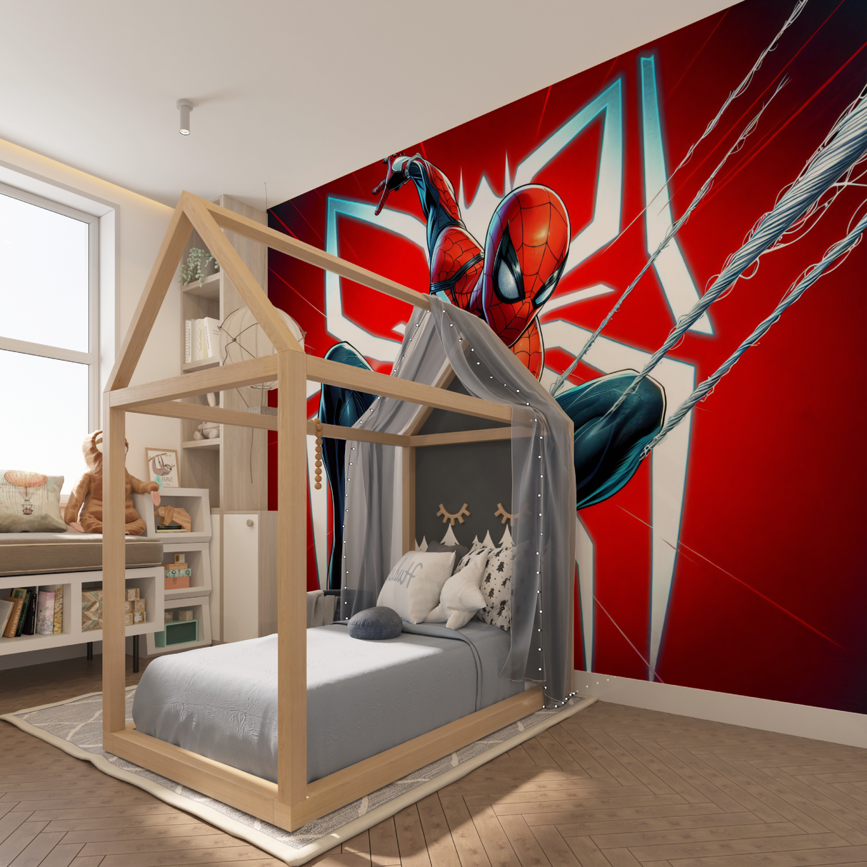 Superhero Mural Wallpaper | Dynamic Spider Design in Red