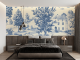 Toile de Jouy Mural Wallpaper | Classic Blue Pastoral Scene