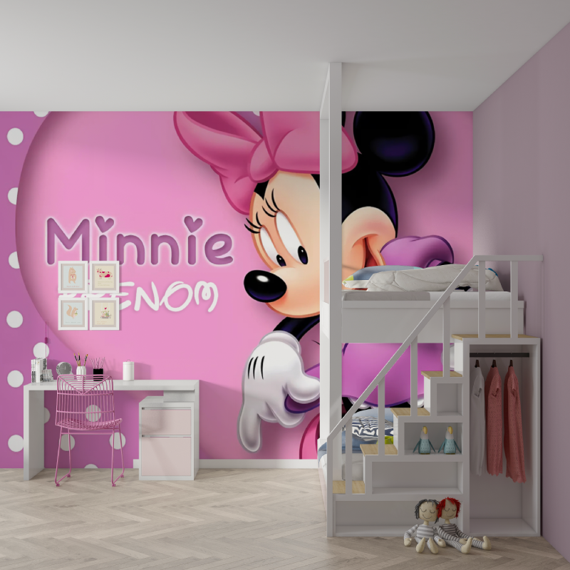 Kids Mural Wallpaper | Minnie Mouse Pink Design